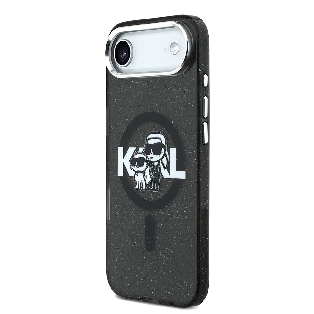 Apple iPhone 17 Air Kılıf Karl Lagerfeld Orjinal Lisanslı Parlayan Simli Karl & Choupette Sketch Logo Kapak