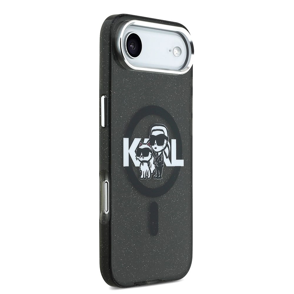Apple iPhone 17 Air Kılıf Karl Lagerfeld Orjinal Lisanslı Parlayan Simli Karl & Choupette Sketch Logo Kapak