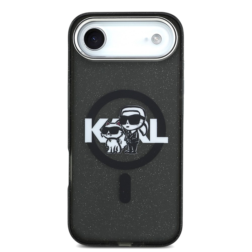 Apple iPhone 17 Air Kılıf Karl Lagerfeld Orjinal Lisanslı Parlayan Simli Karl & Choupette Sketch Logo Kapak