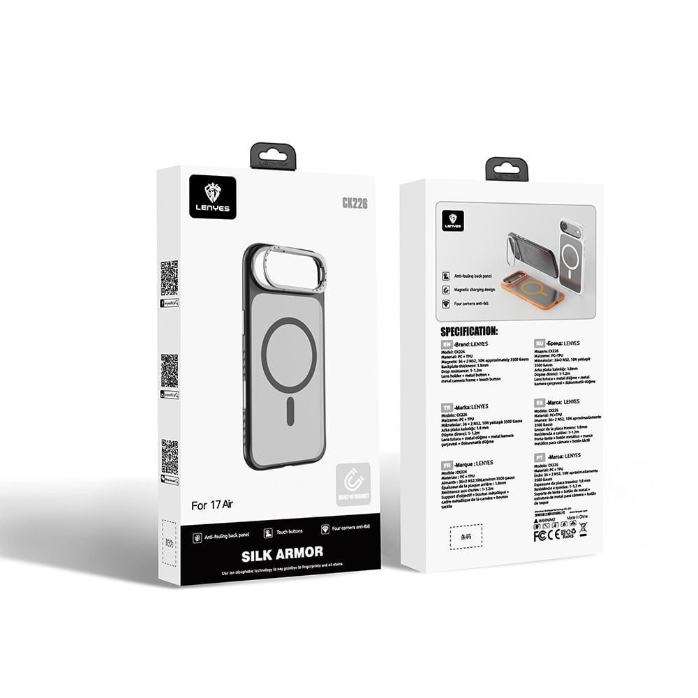 Apple iPhone 17 Air Kılıf M-safe Şarj Özellikli Metal Kamera Standlı Lenyes CK226 PC Kapak