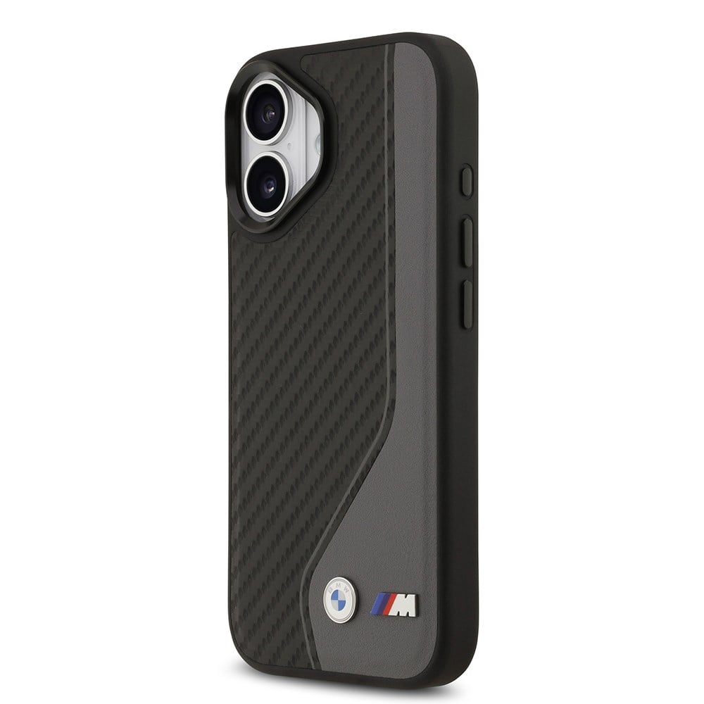 Apple iPhone 17 Kılıf BMW Orjinal Lisanslı M-safe Şarj Özellikli Metal BMW ve M Logolu PU Karbon Tasarımlı Kapak