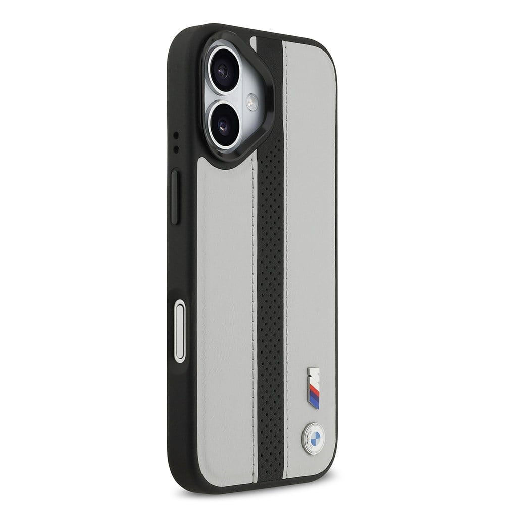 Apple iPhone 17 Kılıf BMW Orjinal Lisanslı M-safe Şarj Özellikli Deri Arka Yüzey Metal Logolu Delikli Şerit Tasarımlı Kapak