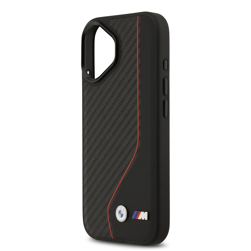 Apple iPhone 17 Kılıf BMW Orjinal Lisanslı M-safe Şarj Özellikli Metal BMW ve M Logolu PU Karbon Tasarımlı Kapak