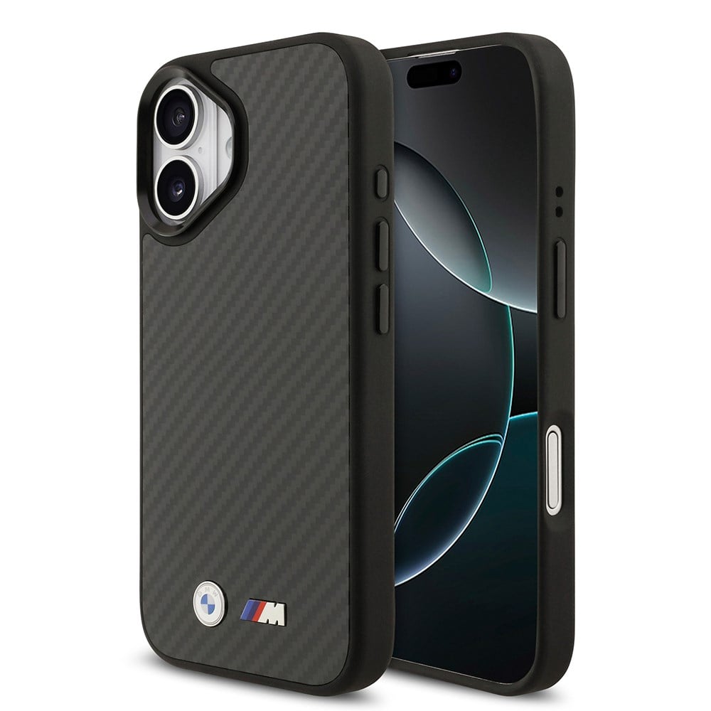 Apple iPhone 17 Kılıf BMW Orjinal Lisanslı M-safe Şarj Özellikli Karbon Fiber Metal Logolu Kapak