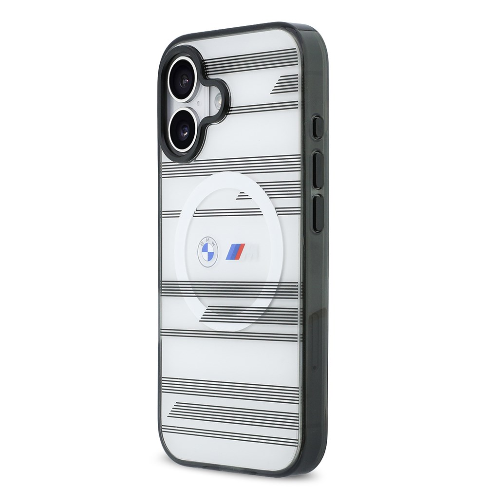 Apple iPhone 17 Kılıf BMW Orjinal Lisanslı M-safe Şarj Özellikli Metal Kamera Butonlu Yatay Şeritli M Dizayn Kapak
