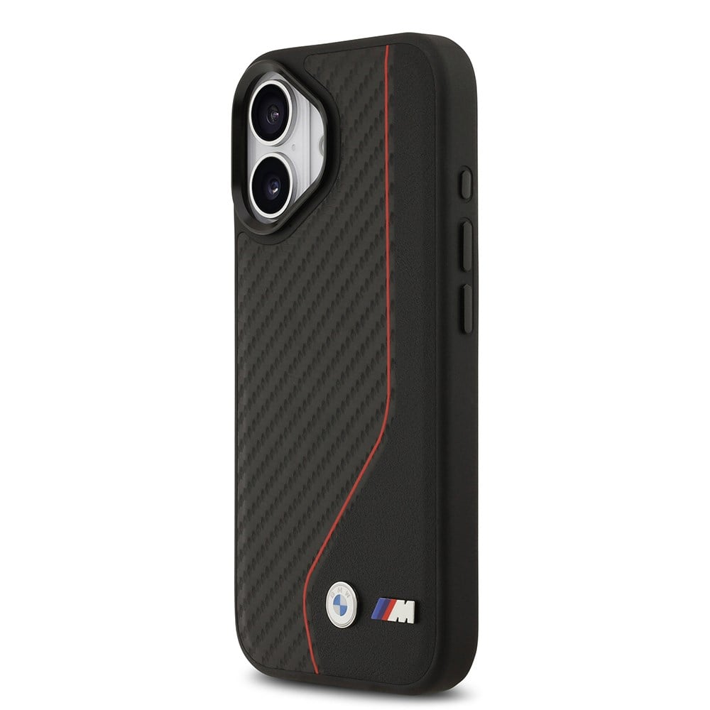 Apple iPhone 17 Kılıf BMW Orjinal Lisanslı M-safe Şarj Özellikli Metal BMW ve M Logolu PU Karbon Tasarımlı Kapak