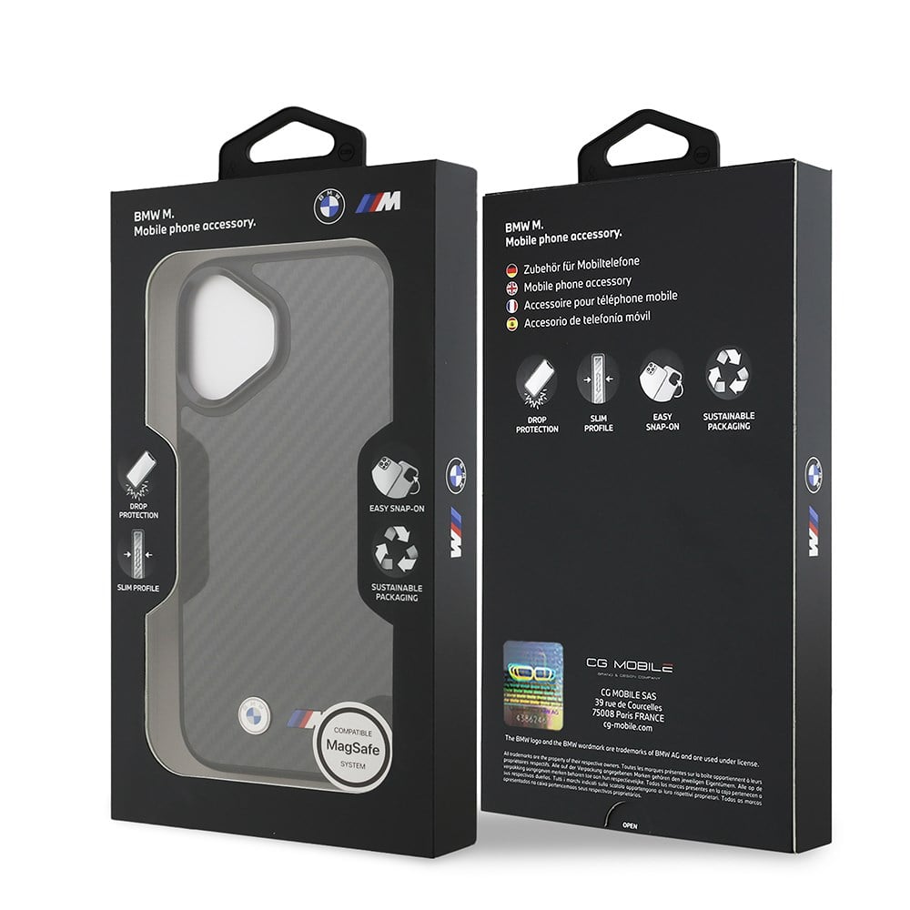 Apple iPhone 17 Kılıf BMW Orjinal Lisanslı M-safe Şarj Özellikli Karbon Fiber Metal Logolu Kapak