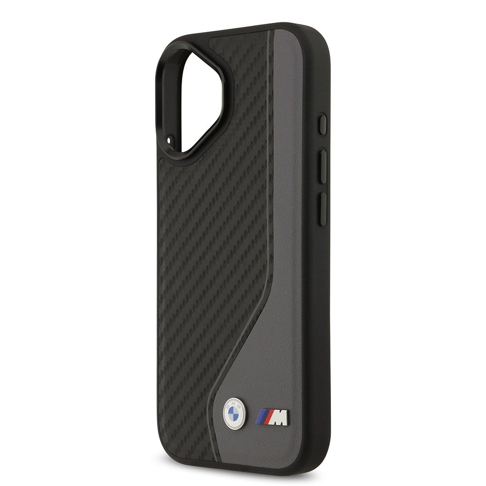 Apple iPhone 17 Kılıf BMW Orjinal Lisanslı M-safe Şarj Özellikli Metal BMW ve M Logolu PU Karbon Tasarımlı Kapak