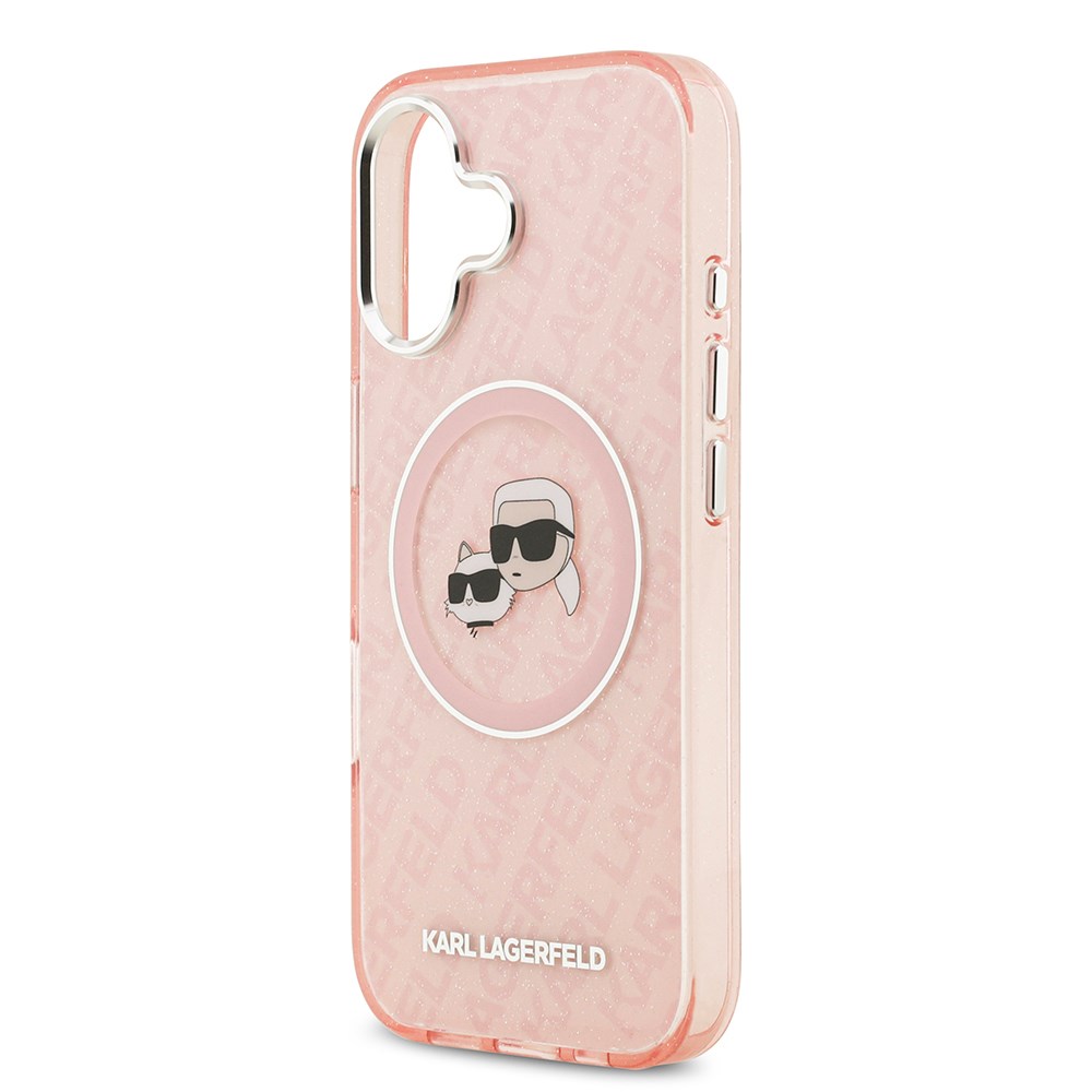 Apple iPhone 17 Kılıf Karl Lagerfeld Orjinal Lisanslı Parlayan Simli Karl & Choupette Heads Kapak