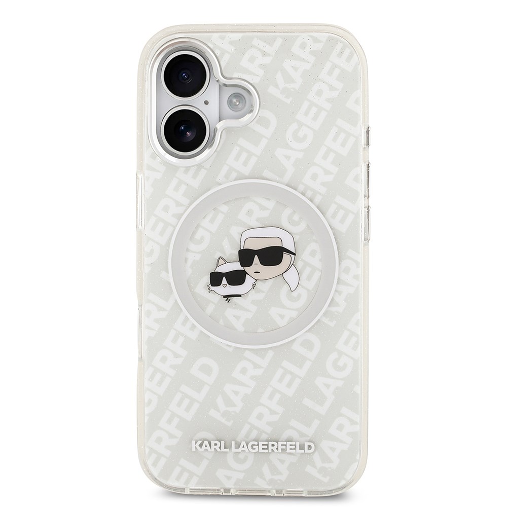 Apple iPhone 17 Kılıf Karl Lagerfeld Orjinal Lisanslı Parlayan Simli Karl & Choupette Heads Kapak