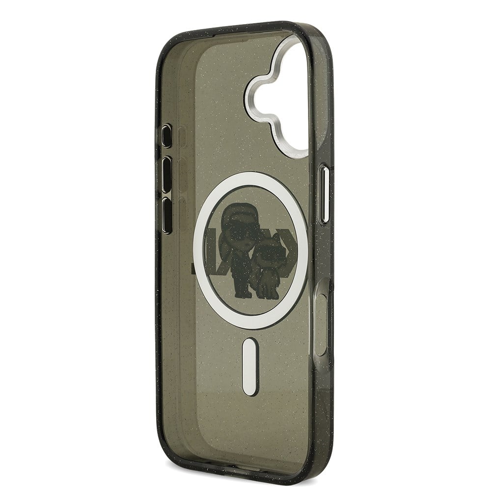 Apple iPhone 17 Kılıf Karl Lagerfeld Orjinal Lisanslı Parlayan Simli Karl & Choupette Sketch Logo Kapak