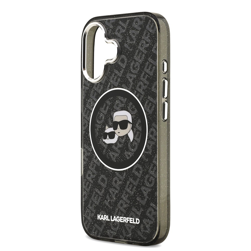 Apple iPhone 17 Kılıf Karl Lagerfeld Orjinal Lisanslı Parlayan Simli Karl & Choupette Heads Kapak