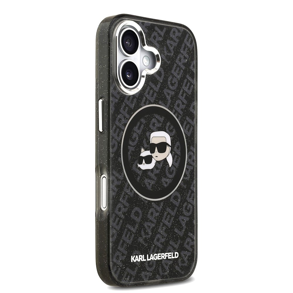 Apple iPhone 17 Kılıf Karl Lagerfeld Orjinal Lisanslı Parlayan Simli Karl & Choupette Heads Kapak