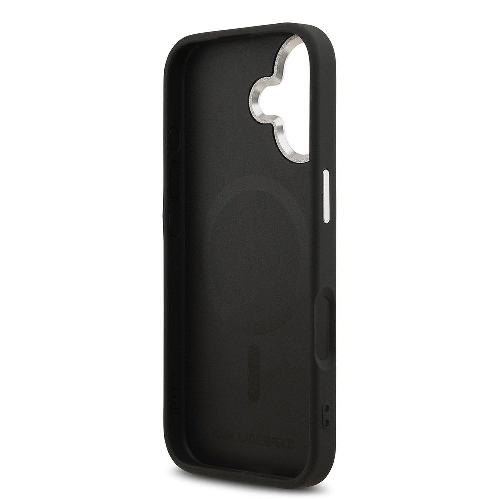 Apple iPhone 17 Kılıf Karl Lagerfeld Orjinal Lisanslı M-safe Şarj Özellikli Metal Kamera ve Buton Tasarımlı Choupette PU Deri Kapak