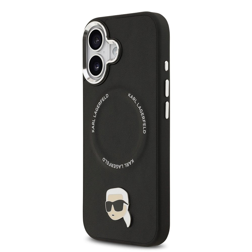 Apple iPhone 17 Kılıf Karl Lagerfeld Orjinal Lisanslı M-safe Şarj Özellikli Metal Kamera ve Buton Tasarımlı Karl PU Deri Kapak