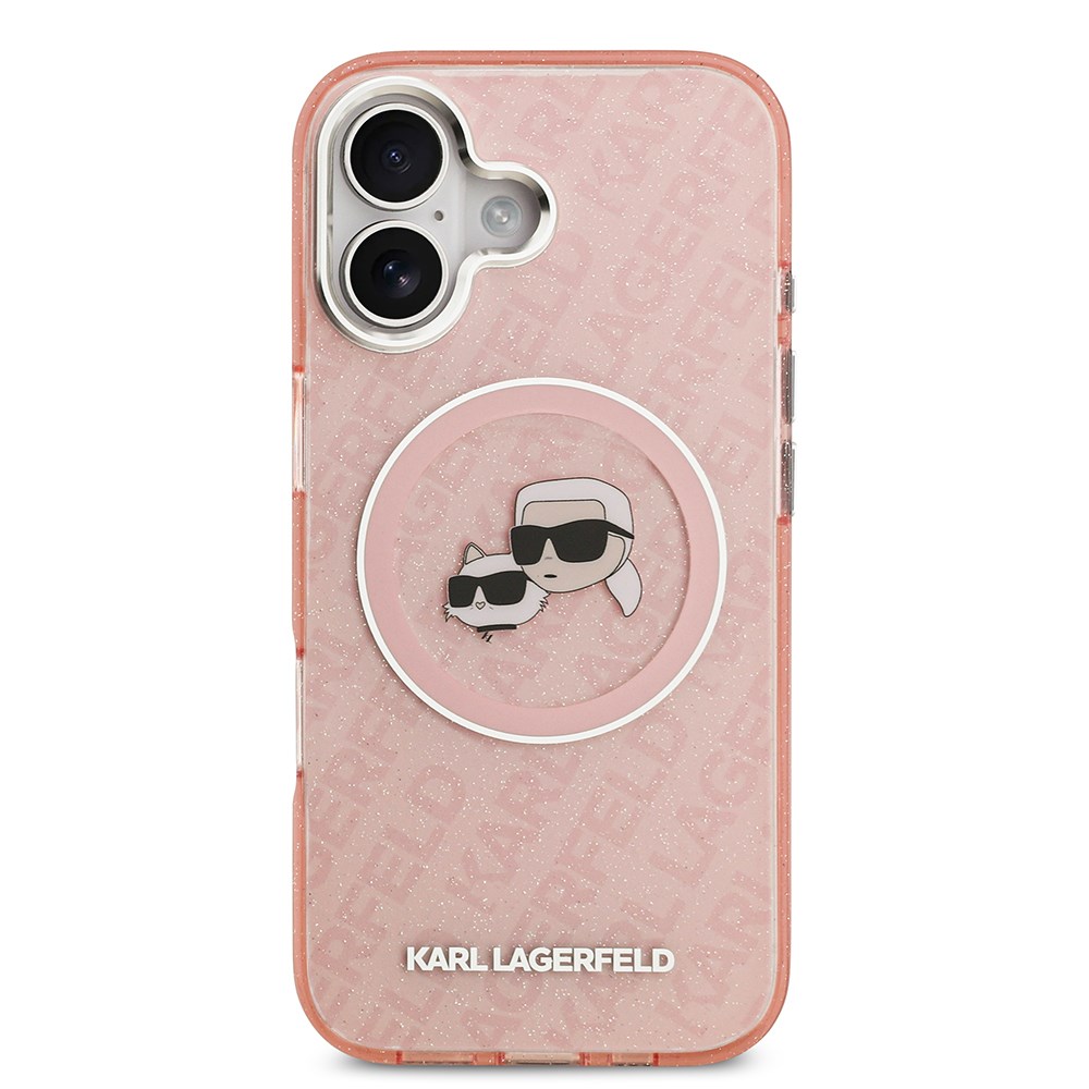 Apple iPhone 17 Kılıf Karl Lagerfeld Orjinal Lisanslı Parlayan Simli Karl & Choupette Heads Kapak