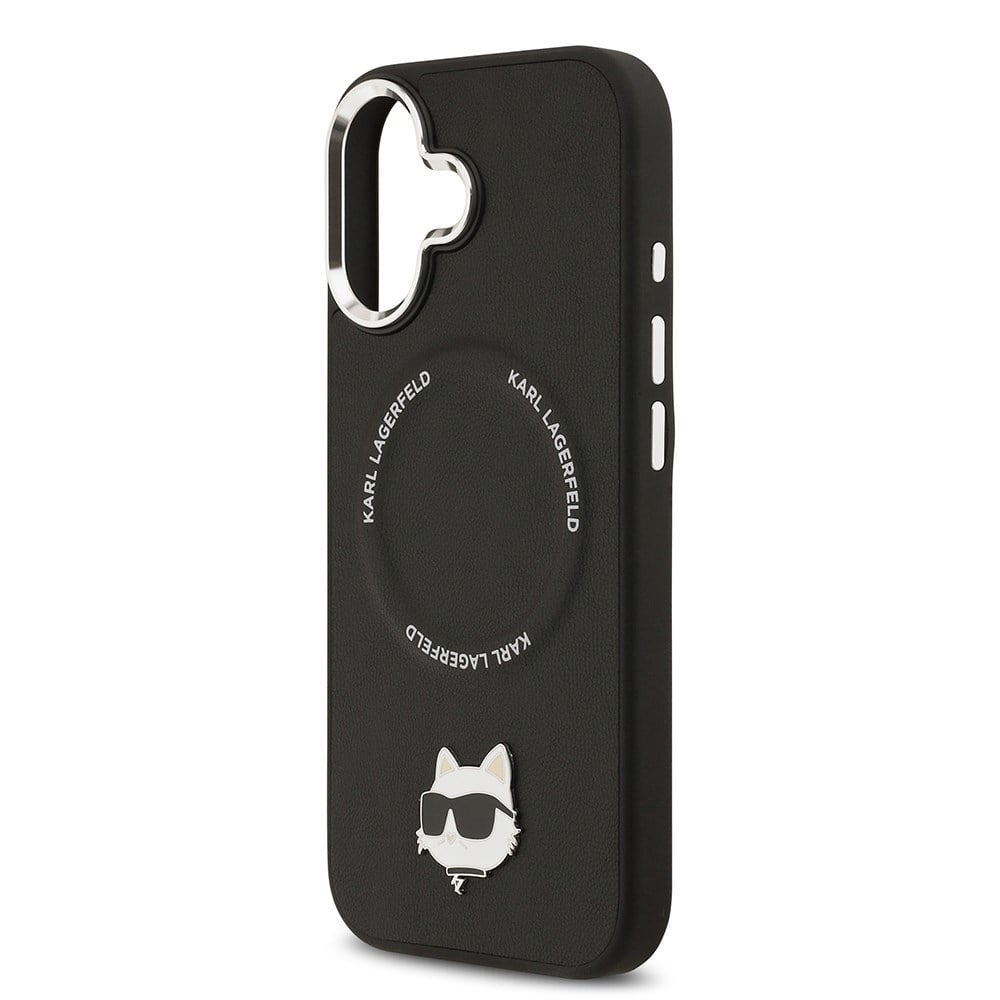 Apple iPhone 17 Kılıf Karl Lagerfeld Orjinal Lisanslı M-safe Şarj Özellikli Metal Kamera ve Buton Tasarımlı Choupette PU Deri Kapak