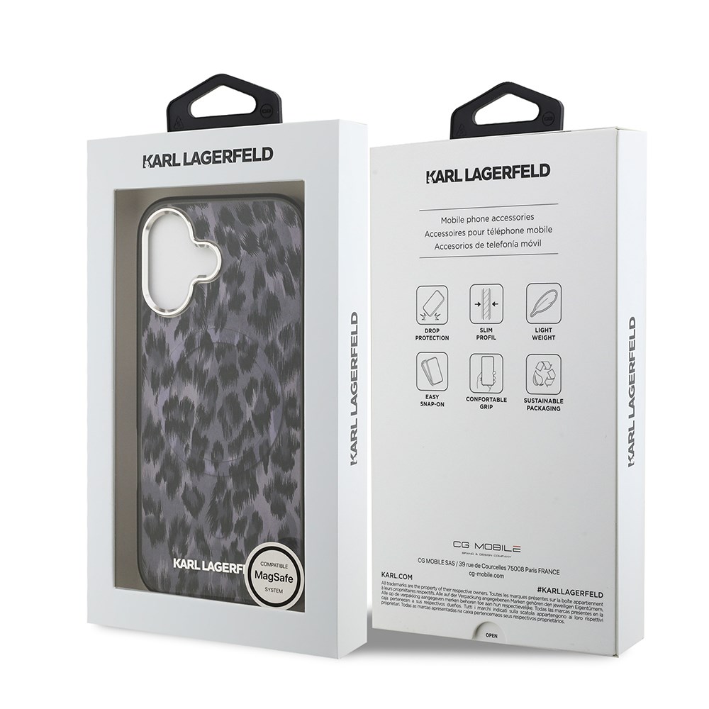 Apple iPhone 17 Kılıf Karl Lagerfeld Orjinal Lisanslı M-safe Şarj Özellikli IML Leopar Baskılı Kapak
