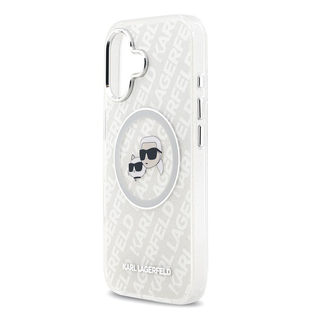 Apple iPhone 17 Kılıf Karl Lagerfeld Orjinal Lisanslı Parlayan Simli Karl & Choupette Heads Kapak