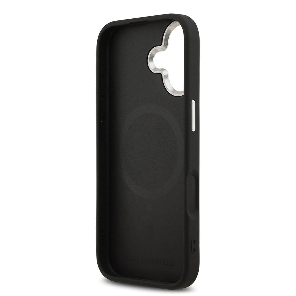 Apple iPhone 17 Kılıf Karl Lagerfeld Orjinal Lisanslı M-safe Şarj Özellikli Metal Kamera ve Buton Tasarımlı Karl PU Deri Kapak