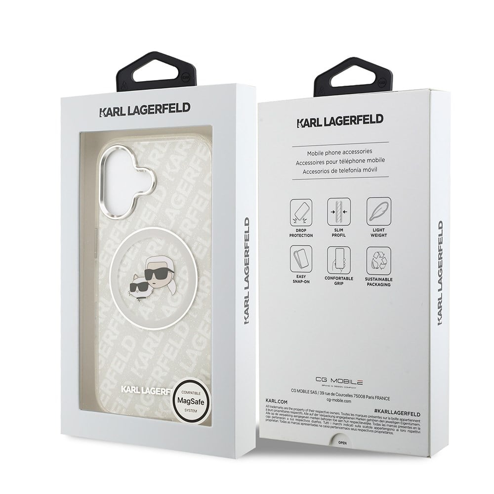 Apple iPhone 17 Kılıf Karl Lagerfeld Orjinal Lisanslı Parlayan Simli Karl & Choupette Heads Kapak