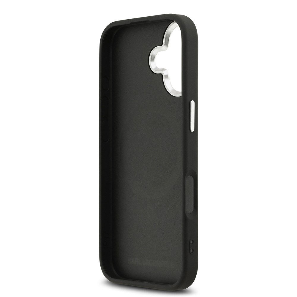 Apple iPhone 17 Kılıf Karl Lagerfeld Orjinal Lisanslı M-safe Şarj Özellikli Delikli Tasarım Metal Logolu PU Deri Kapak