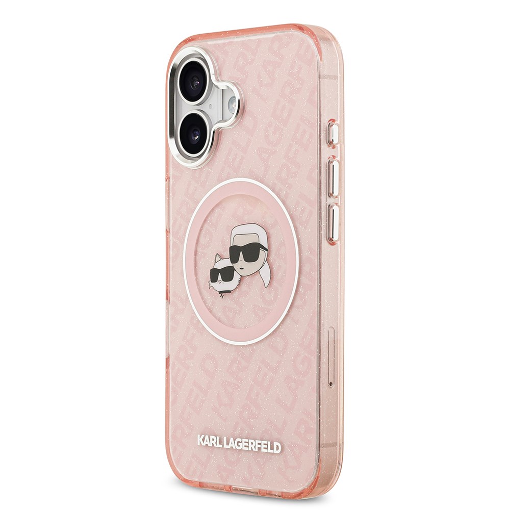 Apple iPhone 17 Kılıf Karl Lagerfeld Orjinal Lisanslı Parlayan Simli Karl & Choupette Heads Kapak