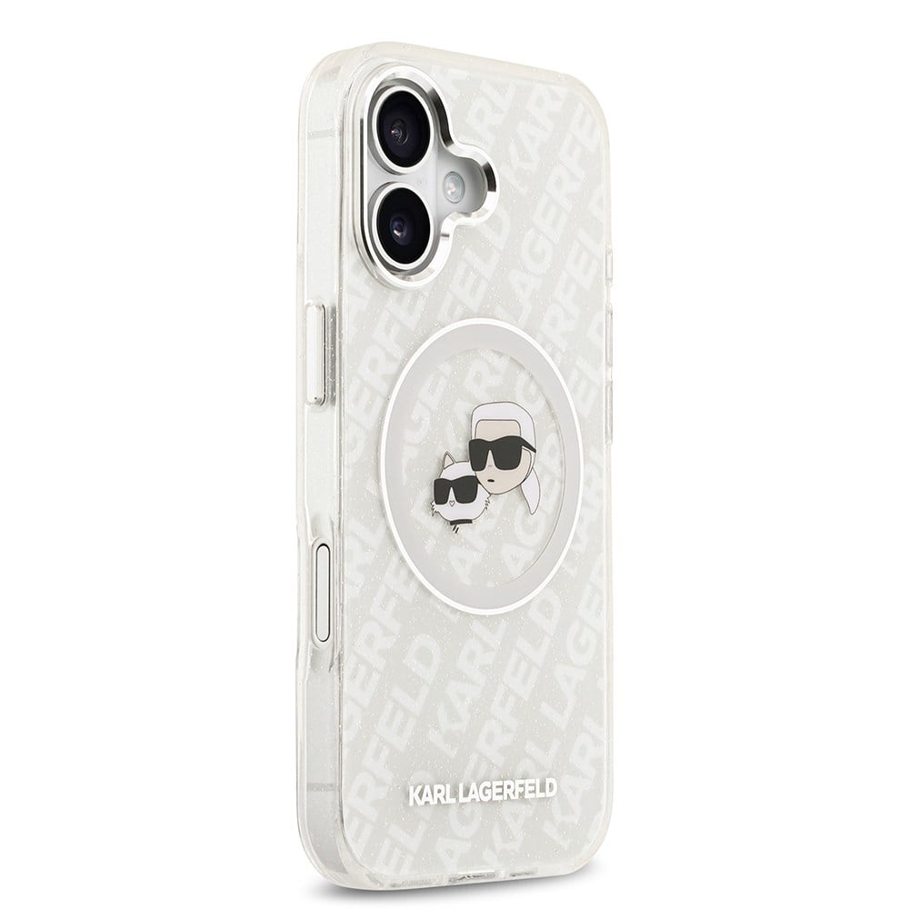 Apple iPhone 17 Kılıf Karl Lagerfeld Orjinal Lisanslı Parlayan Simli Karl & Choupette Heads Kapak