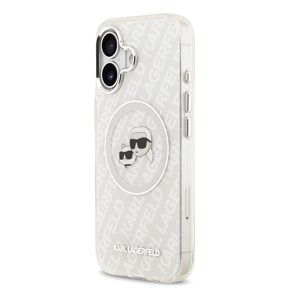 Apple iPhone 17 Kılıf Karl Lagerfeld Orjinal Lisanslı Parlayan Simli Karl & Choupette Heads Kapak