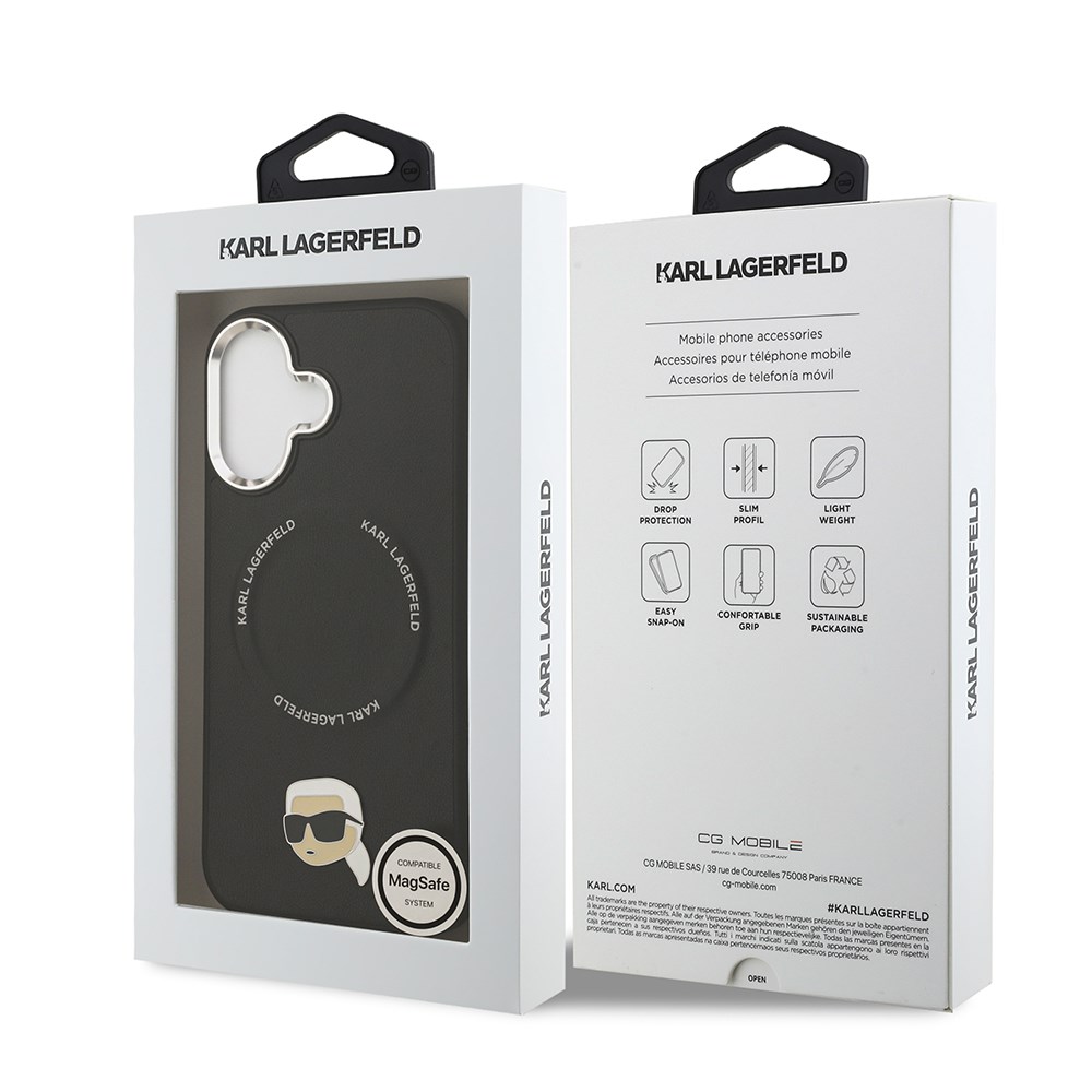 Apple iPhone 17 Kılıf Karl Lagerfeld Orjinal Lisanslı M-safe Şarj Özellikli Metal Kamera ve Buton Tasarımlı Karl PU Deri Kapak