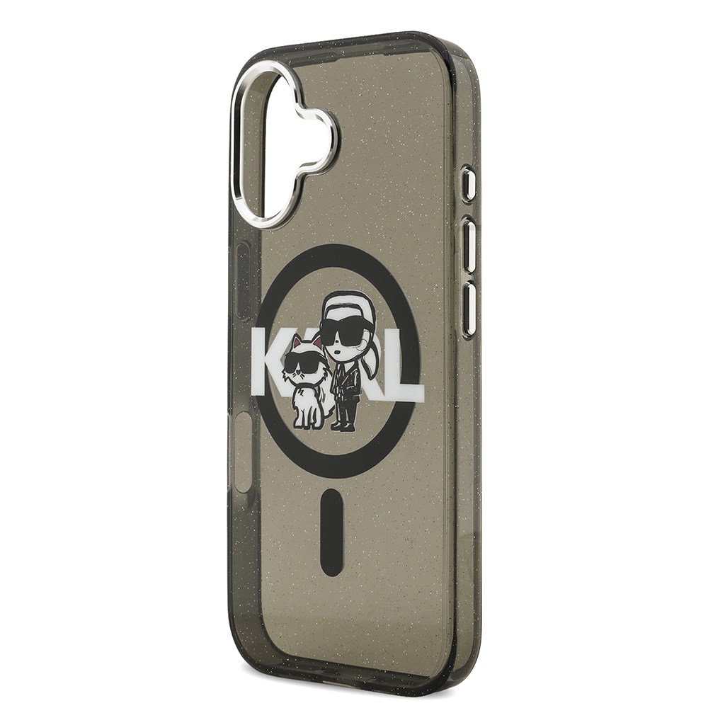 Apple iPhone 17 Kılıf Karl Lagerfeld Orjinal Lisanslı Parlayan Simli Karl & Choupette Sketch Logo Kapak