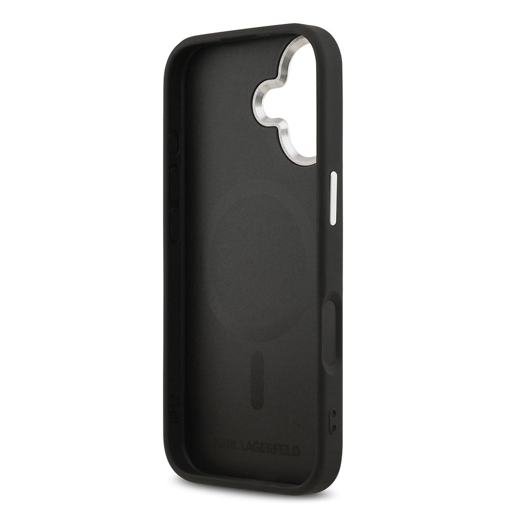 Apple iPhone 17 Kılıf Karl Lagerfeld Orjinal Lisanslı M-safe Şarj Özellikli Metal Kamera ve Buton Tasarımlı K&C PU Deri Kapak