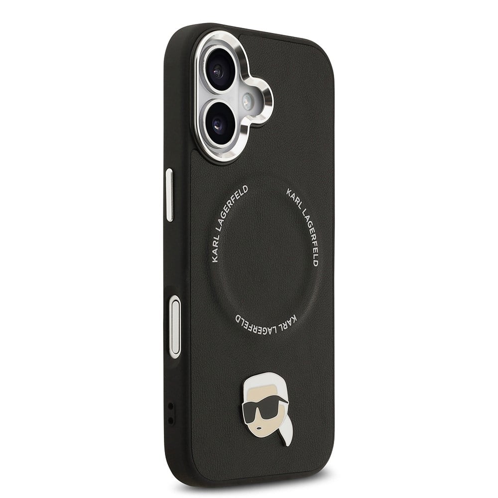Apple iPhone 17 Kılıf Karl Lagerfeld Orjinal Lisanslı M-safe Şarj Özellikli Metal Kamera ve Buton Tasarımlı Karl PU Deri Kapak