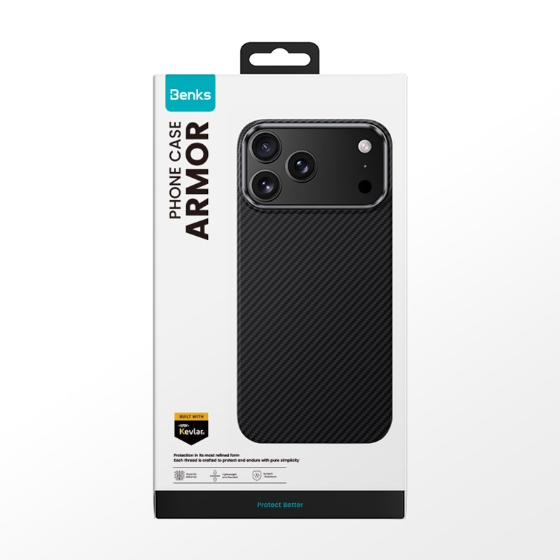 Apple iPhone 17 Pro Kılıf Benks M-safe Şarj Özellikli Metal Kamera Çerçeveli Magnetik ArmorAir 600D Kevlar Fiber Kapak