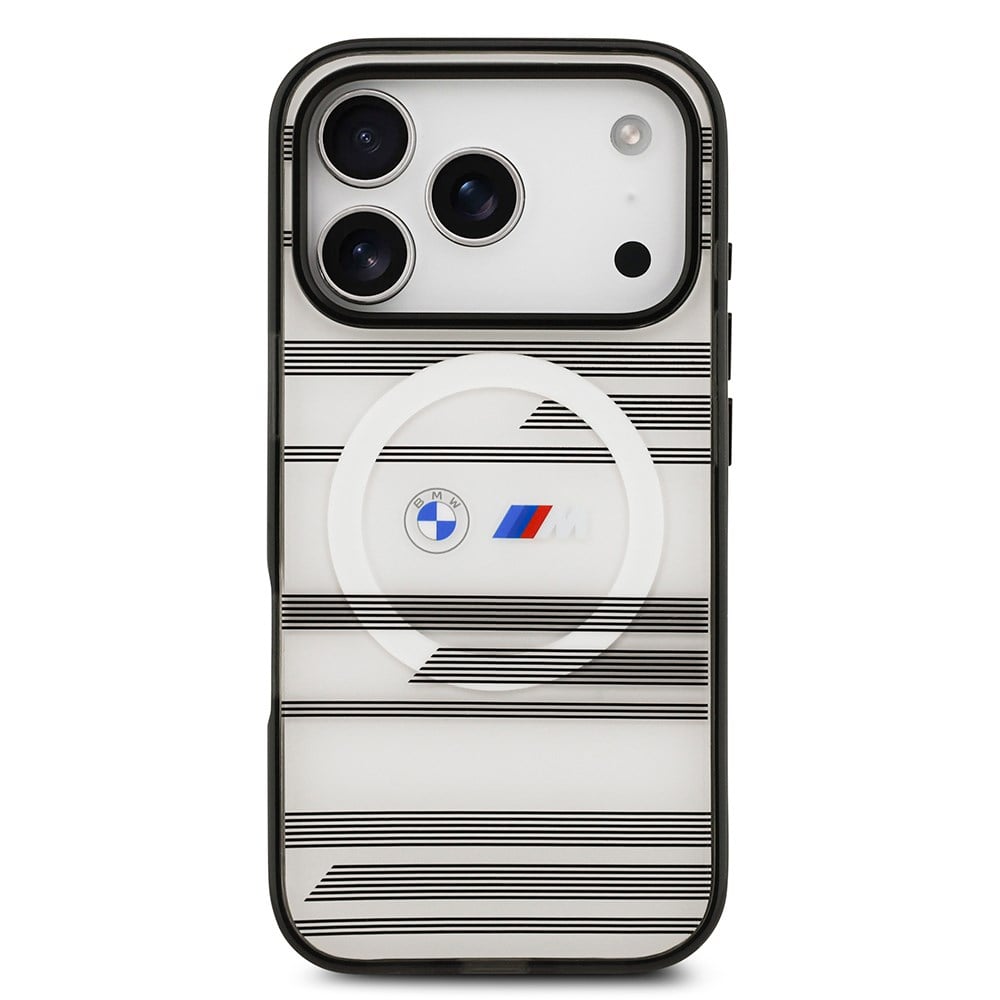 Apple iPhone 17 Pro Kılıf BMW Orjinal Lisanslı M-safe Şarj Özellikli Metal Kamera Butonlu Yatay Şeritli M Dizayn Kapak