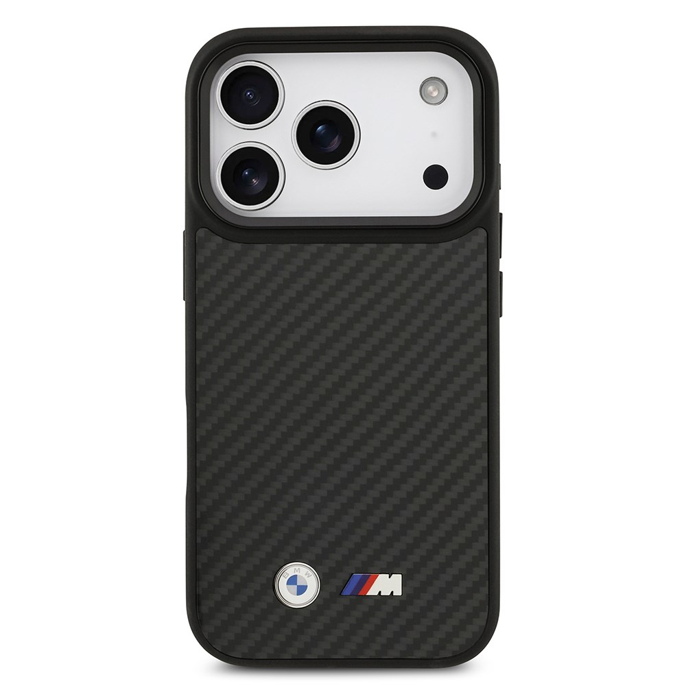 Apple iPhone 17 Pro Kılıf BMW Orjinal Lisanslı M-safe Şarj Özellikli Karbon Fiber Metal Logolu Kapak