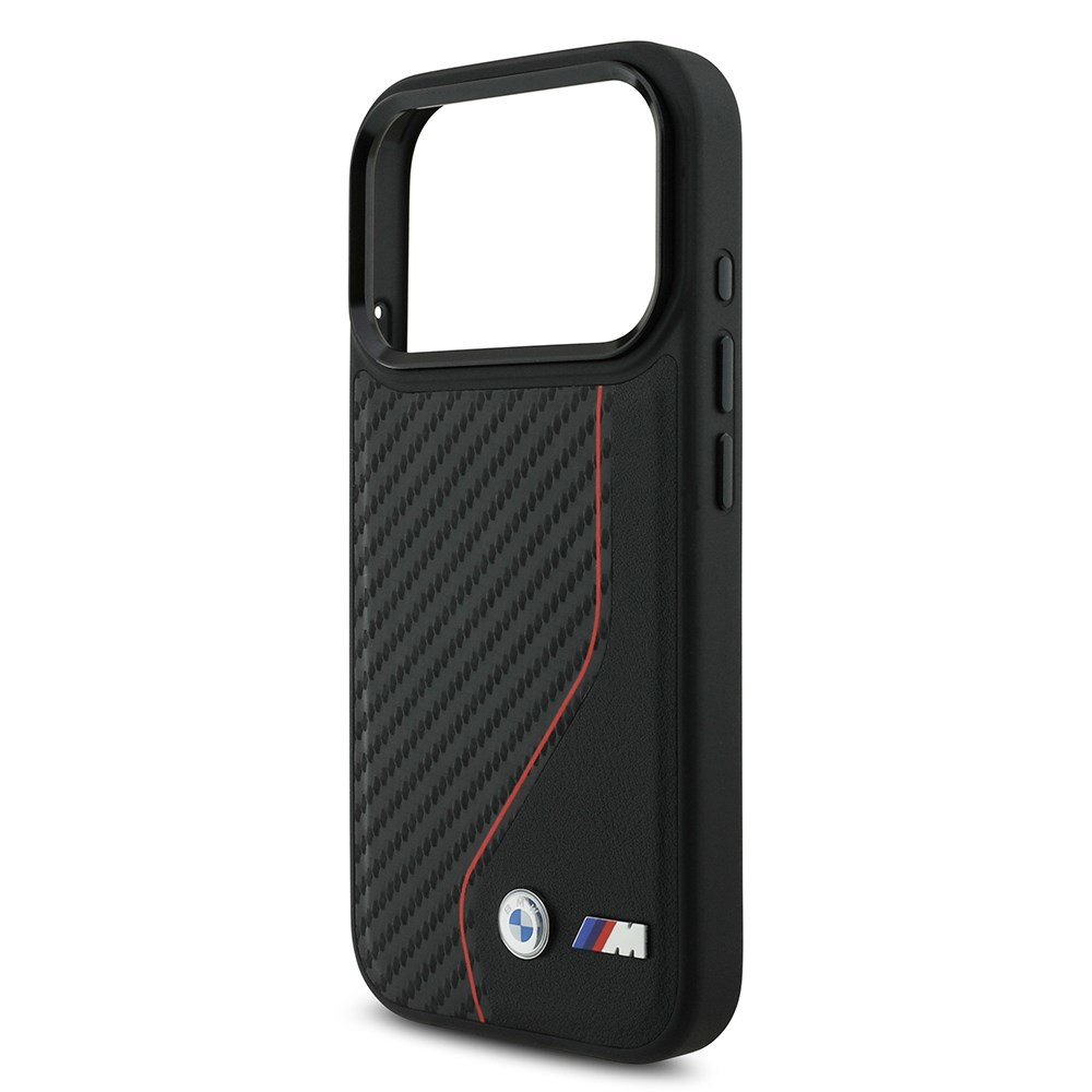 Apple iPhone 17 Pro Kılıf BMW Orjinal Lisanslı M-safe Şarj Özellikli Metal BMW ve M Logolu PU Karbon Tasarımlı Kapak