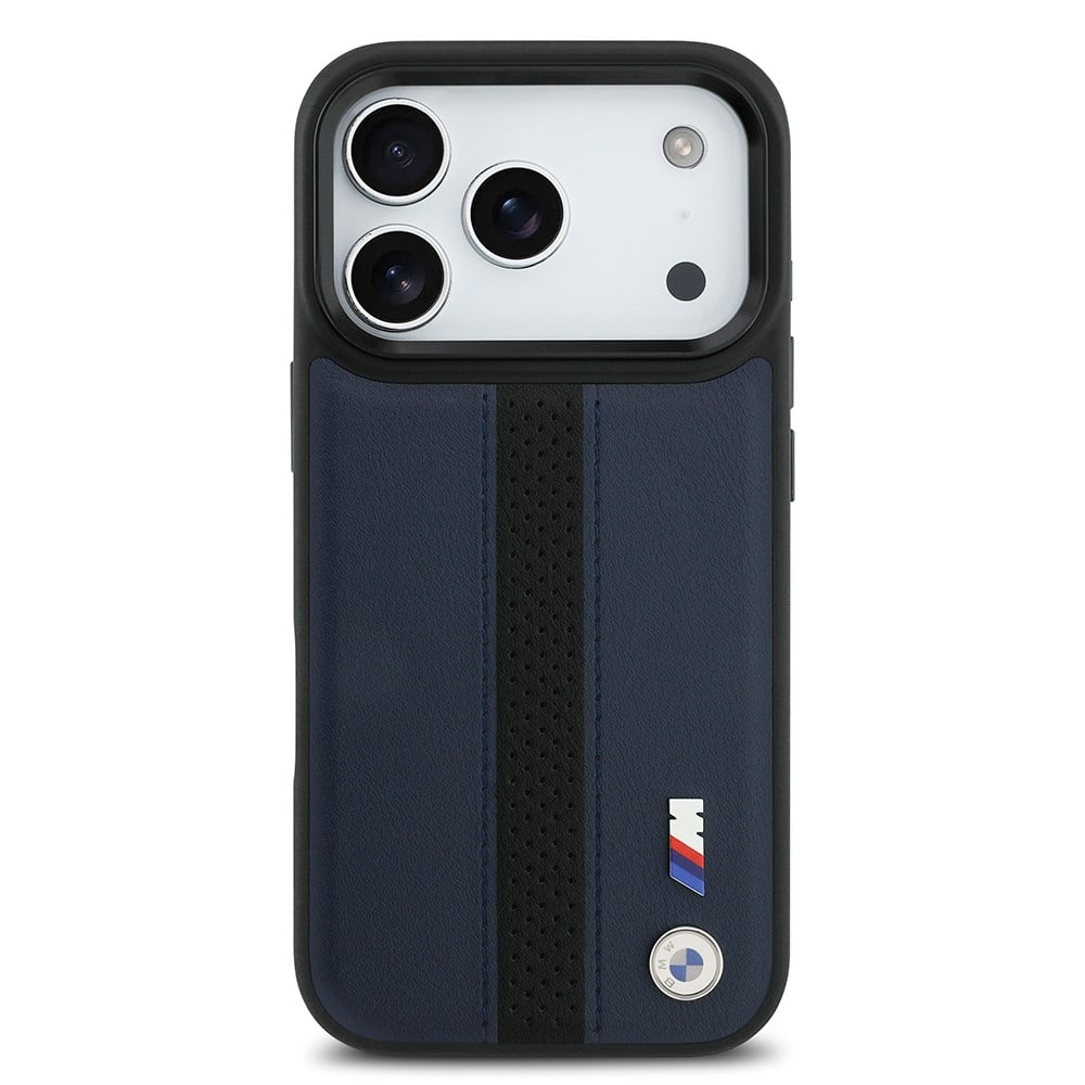 Apple iPhone 17 Pro Kılıf BMW Orjinal Lisanslı M-safe Şarj Özellikli Deri Arka Yüzey Metal Logolu Delikli Şerit Tasarımlı Kapak