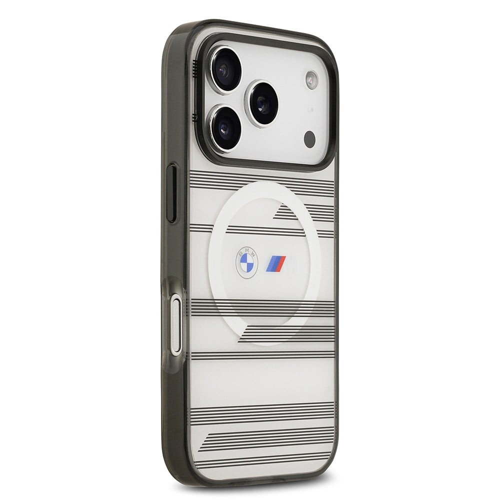 Apple iPhone 17 Pro Kılıf BMW Orjinal Lisanslı M-safe Şarj Özellikli Metal Kamera Butonlu Yatay Şeritli M Dizayn Kapak