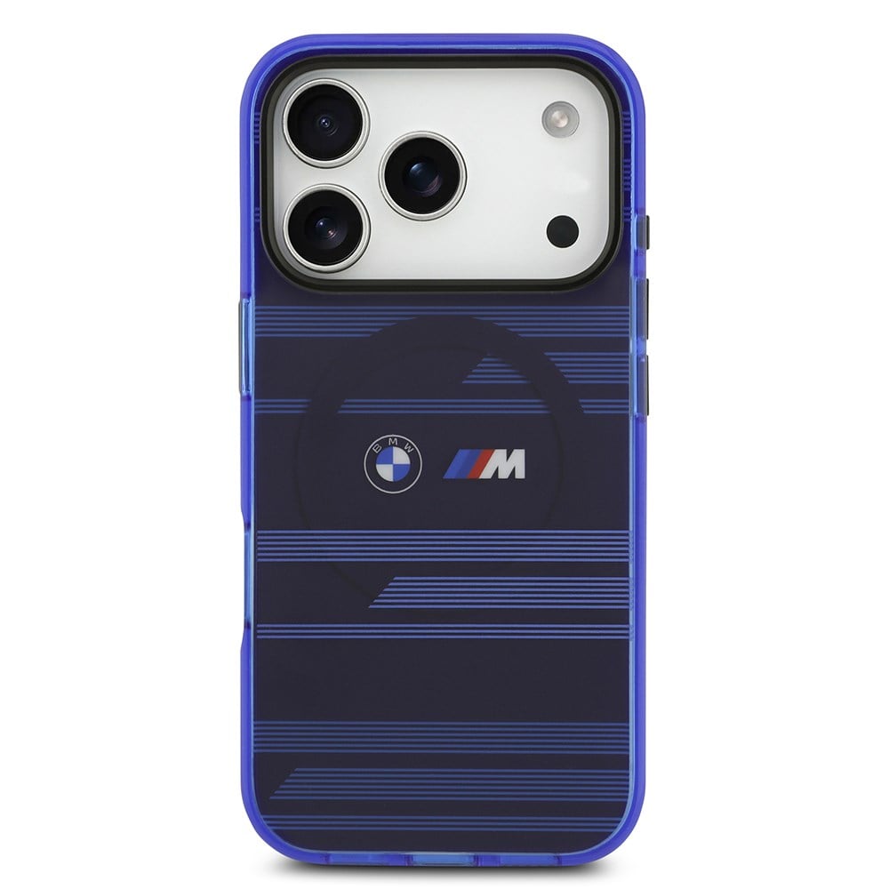 Apple iPhone 17 Pro Kılıf BMW Orjinal Lisanslı M-safe Şarj Özellikli Metal Kamera Butonlu Yatay Şeritli M Dizayn Kapak