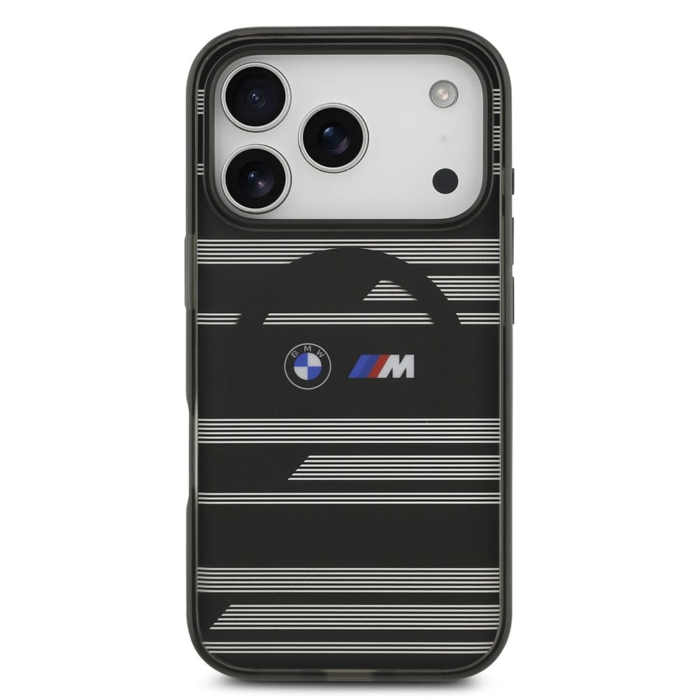 Apple iPhone 17 Pro Kılıf BMW Orjinal Lisanslı M-safe Şarj Özellikli Metal Kamera Butonlu Yatay Şeritli M Dizayn Kapak