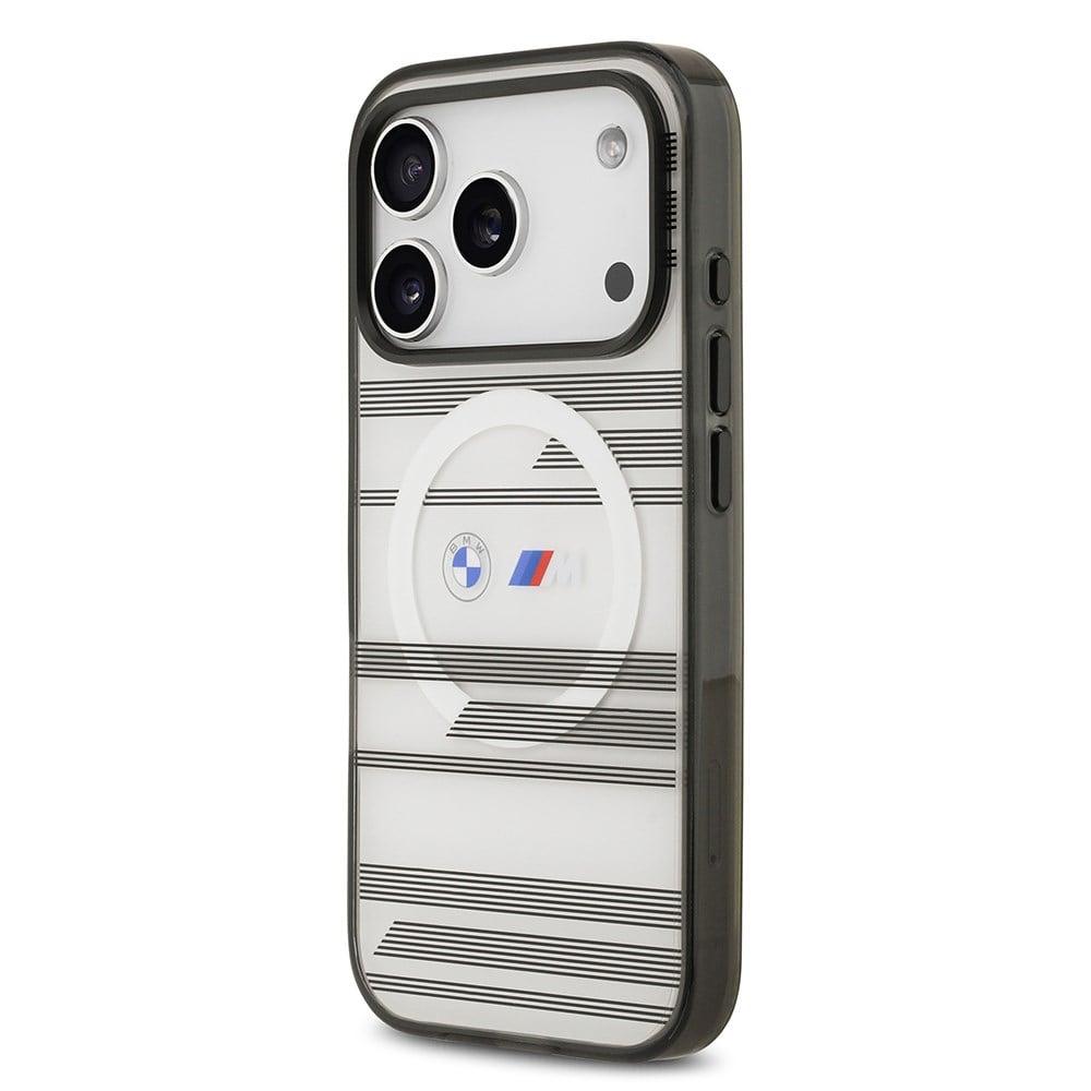 Apple iPhone 17 Pro Kılıf BMW Orjinal Lisanslı M-safe Şarj Özellikli Metal Kamera Butonlu Yatay Şeritli M Dizayn Kapak