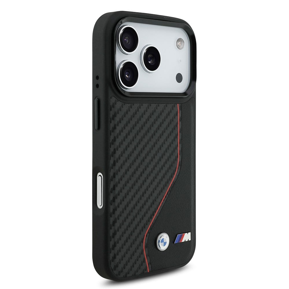 Apple iPhone 17 Pro Kılıf BMW Orjinal Lisanslı M-safe Şarj Özellikli Metal BMW ve M Logolu PU Karbon Tasarımlı Kapak