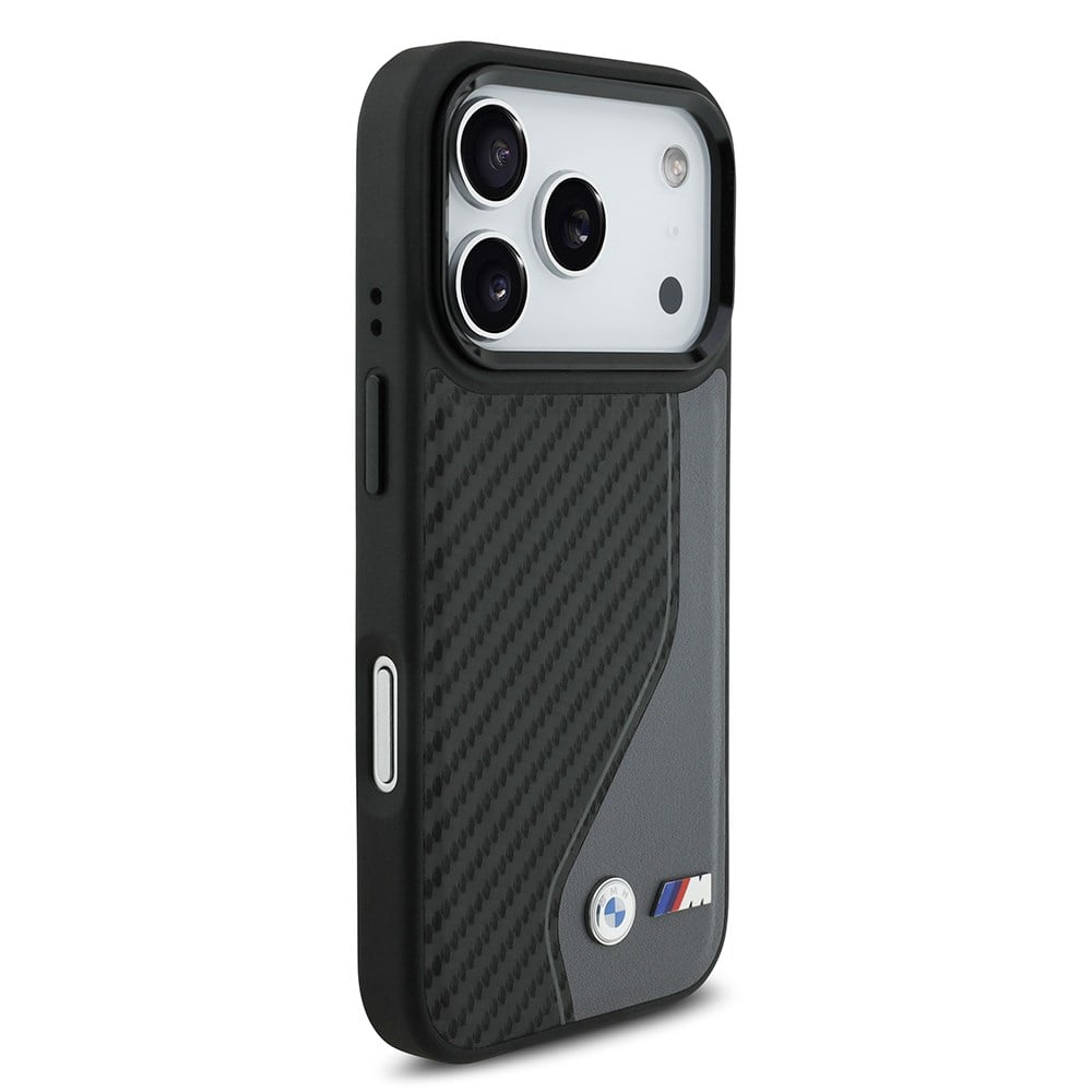 Apple iPhone 17 Pro Kılıf BMW Orjinal Lisanslı M-safe Şarj Özellikli Metal BMW ve M Logolu PU Karbon Tasarımlı Kapak