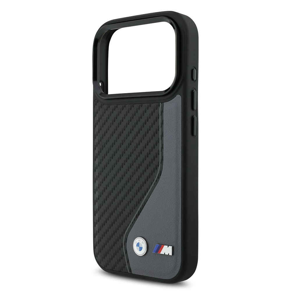 Apple iPhone 17 Pro Kılıf BMW Orjinal Lisanslı M-safe Şarj Özellikli Metal BMW ve M Logolu PU Karbon Tasarımlı Kapak