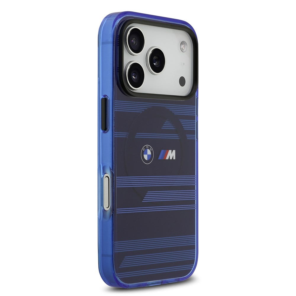 Apple iPhone 17 Pro Kılıf BMW Orjinal Lisanslı M-safe Şarj Özellikli Metal Kamera Butonlu Yatay Şeritli M Dizayn Kapak