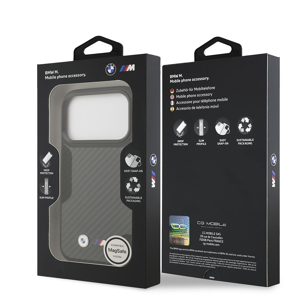 Apple iPhone 17 Pro Kılıf BMW Orjinal Lisanslı M-safe Şarj Özellikli Karbon Fiber Metal Logolu Kapak