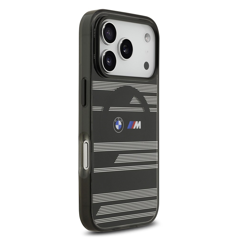 Apple iPhone 17 Pro Kılıf BMW Orjinal Lisanslı M-safe Şarj Özellikli Metal Kamera Butonlu Yatay Şeritli M Dizayn Kapak