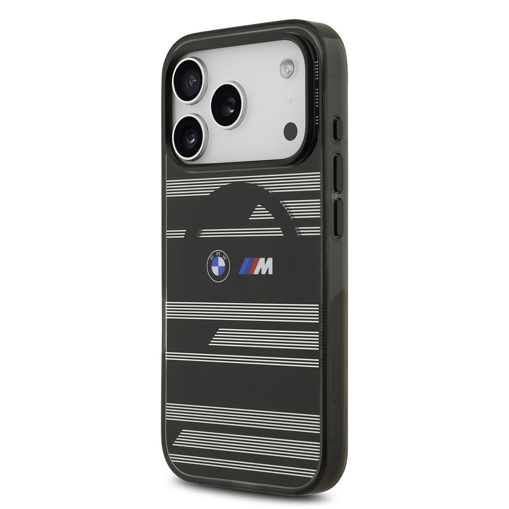 Apple iPhone 17 Pro Kılıf BMW Orjinal Lisanslı M-safe Şarj Özellikli Metal Kamera Butonlu Yatay Şeritli M Dizayn Kapak