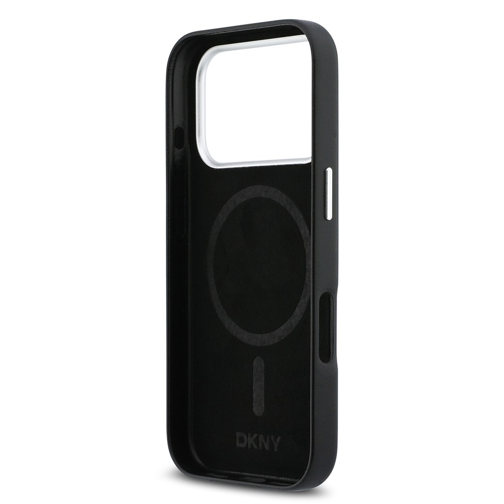 Apple iPhone 17 Pro Kılıf DKNY Orjinal Lisanslı M-safe Şarj Özellikli PU Büyük Dikey Logolu Kapak